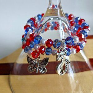 Red, white, and blue beaded memory wire bracelet